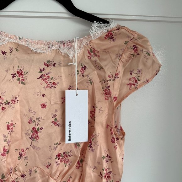 NWT Reformation Lucas Silk Midi Dress SZ 4 Myrna Floral Cap Sleeves Deep V-Back - Picture 4 of 12